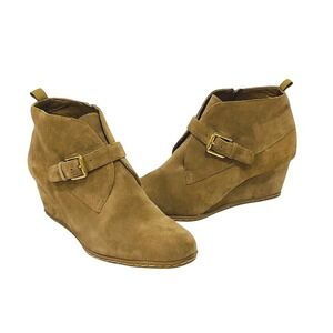 Franco Sarto suede tan leather wedge ankle bootie buckle women 10 zipper Amerosa